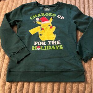 YOUTH POKÉMON CHARGED UP FOR THE HOLIDAYS GREEN SWEATSHIRT-MEDIUM-NWT!